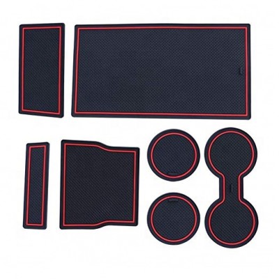 Cheaper pads Fit Cup and Armrest console mat Accessories for Model 3 2017 2018 2019 7pcs per Set (Red Trim)