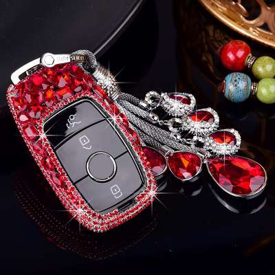 New Crystal Rhinestones PC Car key Protector cover for 2018 New E Class E300 with bling keychain for lady style