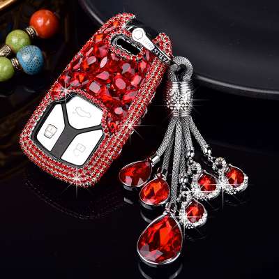 Hot Crystal Bling Rhinestones Diamond PC Car Key Case For New TT Q7 A8 Smart 3 Buttons WIth Rings